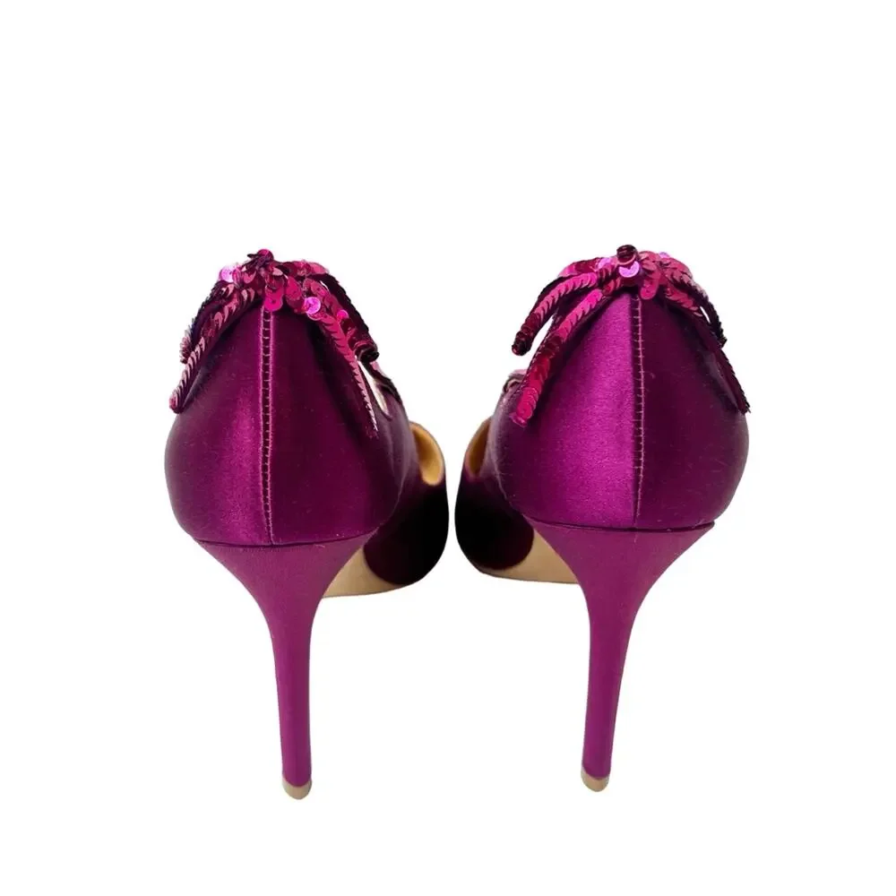 BADGLEY MISCHKA WOMEN'S JEWEL DRESS DARK PINK LEATHER PUMP POINTY HEELS SIZE 10